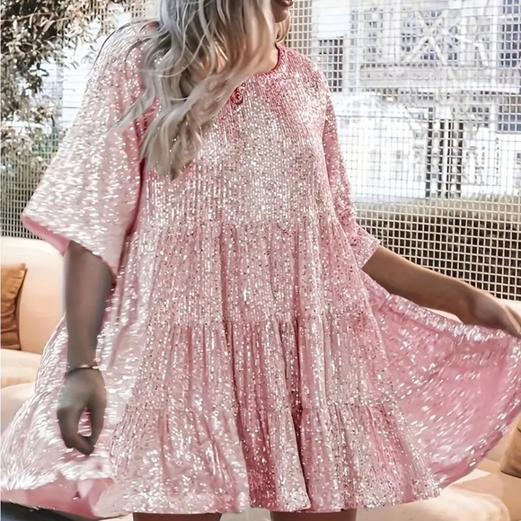 New Woman’s Size 2X (16) Pink Sequin Dress - Picture 10 of 16